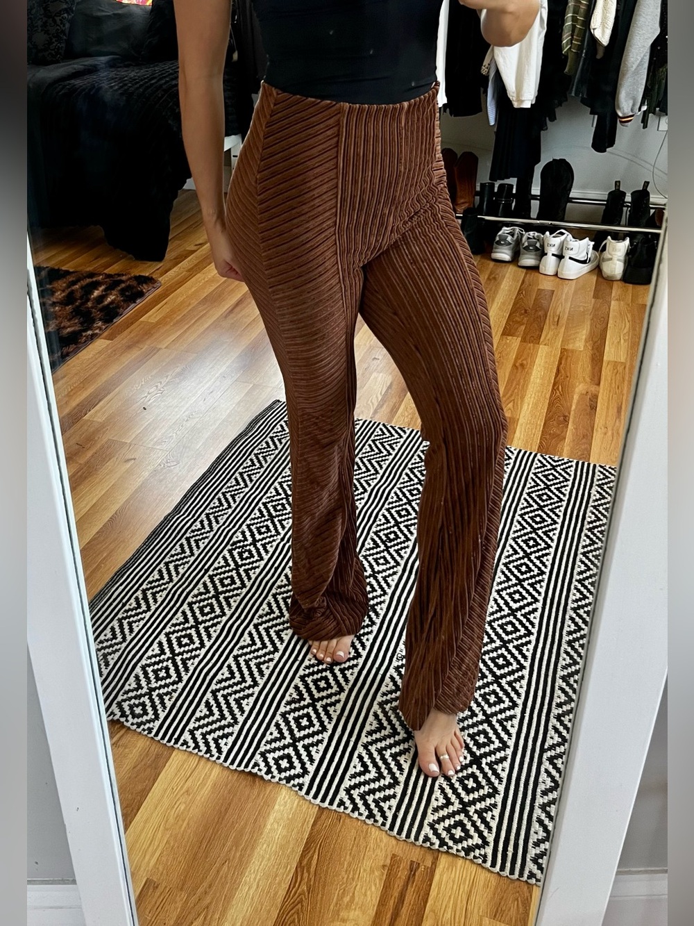 Free People Brown Crushed Velvet Flare Pants Small